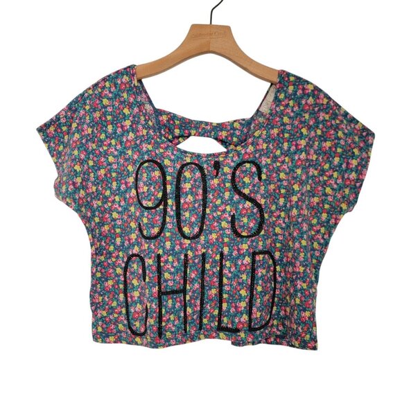 Forever‎ 21 90S CHILD Shirt Short Sleeve Cropped Beaded Floral Womens Medium NEW - Picture 1 of 10